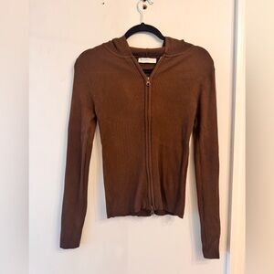 Stradivarius Brown Zip-Up Cardigan